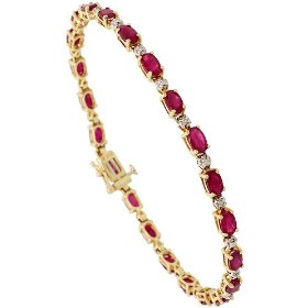 Ladies Eternity Bracelet with Diamond and Oval Cut Ruby Stones