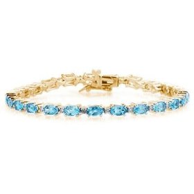 14k Yellow Gold Diamond and Blue Topaz Bracelet