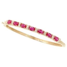 14K Yellow Gold Ruby and Diamond Bangle Bracelet