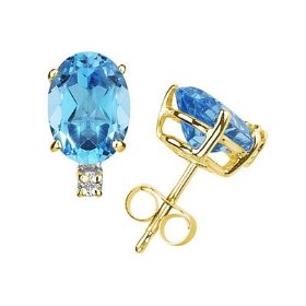Oval Blue Topaz and Diamond Stud Earrings