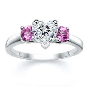 1.30 CT HEART DIAMOND W ROUND PINK SAPPHIRE RING 18K