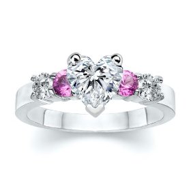 1.65 CT HEART DIAMOND W ROUND PINK SAPPHIRE RING 18K