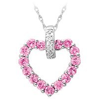 10kt. White Gold, Lab Created Pink Sapphire & Diamond Heart Pendant