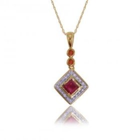 14K Yellow Gold Classic Drop Pendant w Ruby & Diamonds