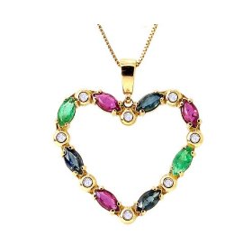Heart Gemstones and Diamond Ruby Pendant