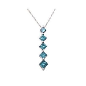 Three Blue Topaz Heart and Diamond Drop Pendant  