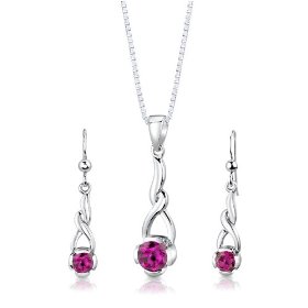 Round Shape Ruby Pendant Earring 18 inch Necklace Set