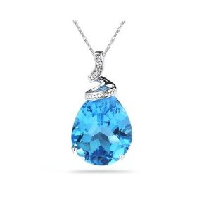 Blue Topaz and Diamond Pendant (White Gold)