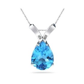 BLue Topaz and Diamon Pendant (White Gold)