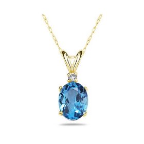 Oval Blue Topaz and Diamond Stud Pendant