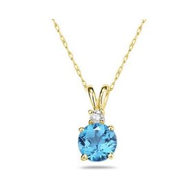 Round Blue Topaz and Diamond Stud Pendant