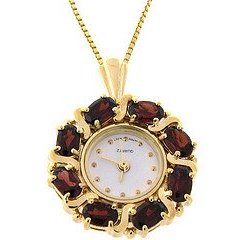 Sterling Silver Vermeil Genuine Garnet Wreath Watch Pendant