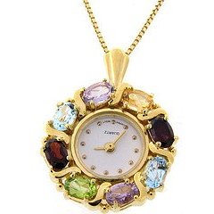 Sterling Silver Vermeil Genuine Multi Gemstone Wreath Watch Pendant